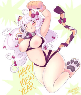 1girls 2022 :3 alternate_version_available animal_ears artist_name big_breasts breasts female female_focus female_only henemimi light_skin looking_at_viewer mimi_(henemimi) original paw_gloves pawpads red_eyes tail thick_thighs white_hair