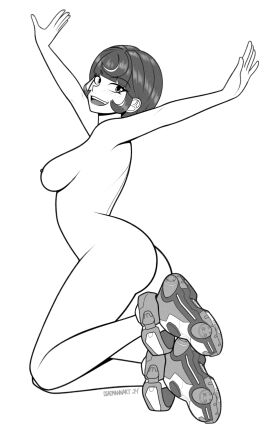 1girls ass breasts female juno_(overwatch) monochrome nude overwatch overwatch_2 shoes tagme walkingdeadmann
