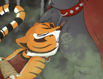 anthro anus arms_tied ass ass_focus backsack balls ballsack bared_teeth bodily_fluids bound butt_focus chain_leash chains crying dominant dominant_male dreamworks duo face_in_ass facefart fart farting_in_face felid female genitals hands_behind_back helpless hi_res hole_(anatomy) kung_fu_panda leash male male/female mammal master_tigress musk musk_fetish musky_balls musky_butt pantherine powerless robin_hood_(disney) sheriff_of_nottingham smelly smelly_butt stink_clouds struggling sweat sweatdrop sweaty_ass sweaty_butt tail_leash tears thr333y3dg0at tiger trapped trapped_in_butt ych