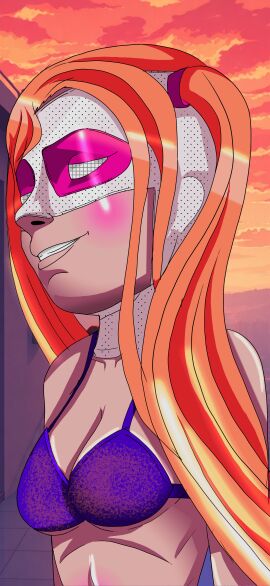 bikini breasts breasts_squeezed_together female madness_zero superheroine thong_bikini yellow_hair