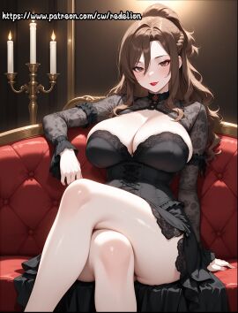 1girls ai_generated ass bare_legs bare_thighs big_ass big_breasts big_butt big_thighs black_dress braided_hair braided_ponytail breasts brown_eyes brown_hair candle candlelight candles choker cleavage cleavage_cutout clothed clothed_female collar couch crossed_legs curvaceous curvaceous_body curvaceous_female curvaceous_figure curvaceous_hips curvaceous_thighs curvy curvy_body curvy_female curvy_figure curvy_hips curvy_thighs elegant elegant_bedroom elegant_dress eyelashes eyeliner female female_focus female_only flushed glistening glistening_body glistening_eyes glistening_skin glistening_thighs gothic gothic_lolita hair_between_eyes half_updo hourglass_figure hourglass_figured_female human inviting inviting_to_sex large_breasts legs legs_crossed lips lipstick long_hair looking_at_viewer makeup mammal mature mature_female mature_woman milf mother motherly motherly_figure older_female pale-skinned_female pale_skin ponytail reclining red_lipstick redelion seductive seductive_eyes seductive_look seductive_pose seductive_smile simple_background sitting sitting_on_sofa slim_waist smiling smiling_at_viewer thick thick_ass thick_hips thick_legs thick_lips thick_thighs tight_clothing voluptuous voluptuous_body voluptuous_female voluptuous_milf wavy_hair