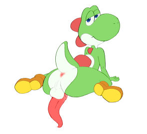 anus ass balls blue_eyes bodily_fluids clothing dinosaur feral feral_dinosaur flat_colors footwear genital_fluids genitals gidgeesheep half-closed_eyes head_spikes hi_res looking_at_viewer looking_back male male_only mario_(series) multicolored_body narrowed_eyes nintendo penis precum presenting reptile scalie shell shoes simple_background smile solo solo_focus spikes spikes_(anatomy) tapering_penis two-tone_body yoshi