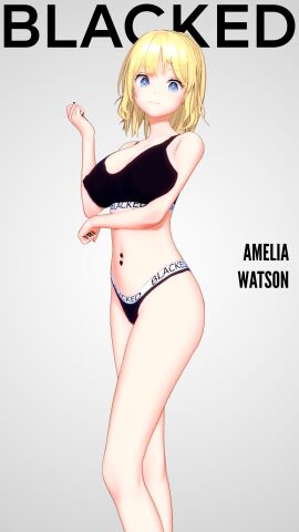 3d abused_paragon_(artist) big_breasts blacked blacked_clothing blonde_hair breasts busty commission female female_only hololive hololive_english hololive_myth koikatsu magazine_cover midriff navel navel_piercing solo solo_female virtual_youtuber watson_amelia