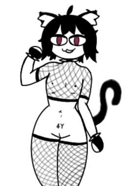 1girls 2d animal_ears anthro anthro_female anthro_only artist_request big_hips black_and_white cat_ears feline female female_only fishnets melty_blood neco-arc nude nude_female solo tsukihime white_background