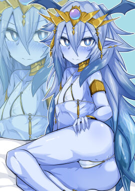 artist_request ass blue_eyes blue_hair blush blushing_at_viewer breasts dominus_impulse duel_monster female flat_chest horny looking_at_viewer nipples panties pixiv tagme thick_thighs thighs yu-gi-oh!