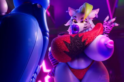 1boy 1girls 3d 3d_(artwork) absurd_res animatronic anthro big_breasts bimbo bimbofication bimbofied breasts canid canine canis clothing duo female five_nights_at_freddy's five_nights_at_freddy's:_security_breach five_nights_at_freddy's_2 flashing furry green_hair hi_res huge_breasts huge_lips hyper hyper_breasts hyper_lips lagomorph leporid lips lipstick machine makeup male male/female mammal neonnnzz nipple_piercing nipples piercing public public_exposure purple_lipstick rabbit robot roxanne_wolf_(fnaf) scottgames seductive sparkles steel_wool_studios striptease temptation thick_lips thick_thighs toy_bonnie_(fnaf) wolf wolf_girl