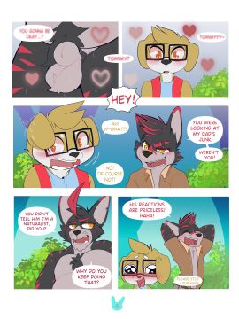 absurd_res animal_genitalia anthro balls bird_dog bodily_fluids canid canine canis chest_tuft clothed clothing comic domestic_dog duo epicbunbun eyewear father_(lore) floppy_ears genitals glasses golden_retriever group heart_symbol hi_res hunting_dog implied_incest love male male/male mammal nude nudist open_clothing open_mouth open_shirt open_topwear outside parent_(lore) partially_clothed penis plant pubes pubes_exposed retriever sheath shirt tears teeth topwear tree trio tuft wolf