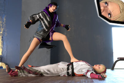 2girls 3d barefoot blonde_hair catfight feet female female_only foot_fetish lidia_sobieska reina_mishima ryona ryonafan45 stepped_on stepping_on_female tekken tekken_8 yuri