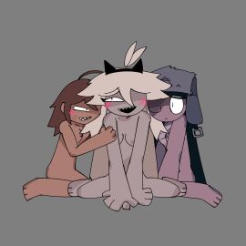 2d 3girls aiden_(kaaatie) alice_(fundamental_paper_education) big_breasts bleugdhgh1 breasts completely_nude facing_viewer female fundamental_paper_education grey_background katie_(kaaatie) multiple_females multiple_girls nude nude_female polyamorous polycule rule_63 simple_background yuri