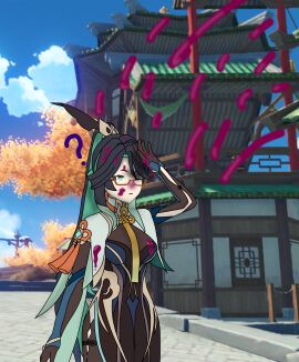 1girls absurd_res blue_nose blueberry_inflation blueberry_juice female female_only genshin_impact hoyoverse imminent_blueberry_inflation inflation inflation_sequence light-skinned_female light_skin mihoyo northkelp sequence xianyun_(genshin_impact)