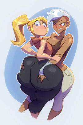 2girls arm_grab ass ass_bigger_than_head ass_bigger_than_torso ass_focus ass_grab ass_squeeze ass_squish ass_vs_breasts bandaged_arm bandages big_ass big_butt bigdad biting_lip blue_eyes blush blushing blushing_profusely bottom_heavy bottom_heavy_female breasts commission curvaceous curvaceous_body curvaceous_female curvaceous_figure curvaceous_hips curvy curvy_body curvy_female curvy_figure dark-skinned_female dark_skin different_ass_sizes elizabeth_(zrfurious) female female_focus female_only furious_nsfw grabbing grabbing_another's_arm grabbing_arms grabbing_ass groping groping_ass groping_butt hourglass_figure huge_ass imminent_sex lesbian light-skinned_female light_skin lucy_(zrfurious) original rear_view red_eyes sexually_dimorphic_butts squish squishy_butt tagme tank_top thick_ass thick_thighs voluptuous voluptuous_female white-haired_female white_hair wide_hips yuri zrfurious