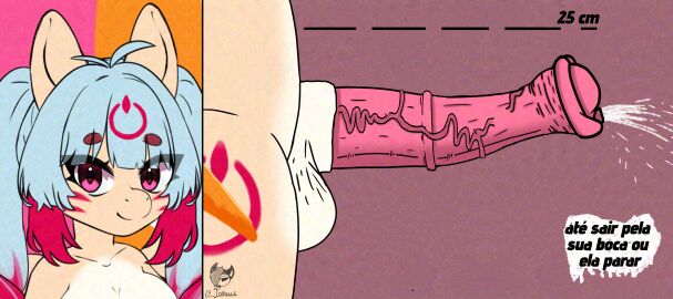 absurd_res animal_genitalia animal_penis anthro balls bodily_fluids cum digital_media_(artwork) ejaculation equid equine equine_genitalia equine_penis erection excessive_cum excessive_genital_fluids female flared_penis fur genital_fluids genitals gynomorph hair hi_res horse intersex kaolah long_hair mammal measuring measuring_penis medium_penis nude penis pony portuguese_text side_view signature simple_background solo text torielle69 vein veiny_penis