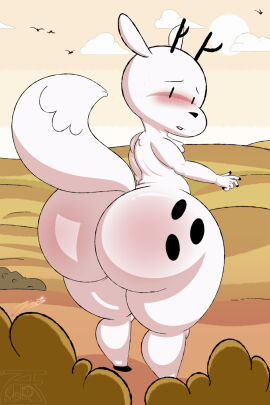 2:3 absurd_res antlers ass big_ass blush bush_(disambiguation) butt_blush canid canine canis cervid chest_tuft chubby deer deer_fox eyes field fox fur gay hi_res hilda_(series) hooves horn huge_ass huge_butt hybrid looking_back male mammal outside short_stack sky slightly_chubby spots sun thick_thighs tuft twig_(hilda) voluptuous white_body white_fur wide_hips zandolaf