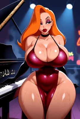 ai_generated animated dancing huge_breasts jessica_rabbit latex_dress latex_gloves no_bra no_panties