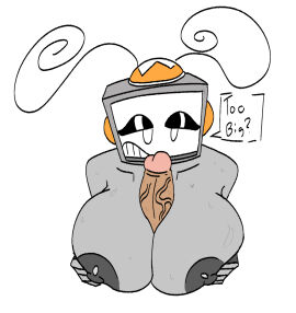 big_breasts big_penis bolt_4200 breasts female iris_(bolt_4200) male nipple_bulge nipple_piercing nipples paizuri penis piercing robot_girl screen_face titjob tv_head tv_woman