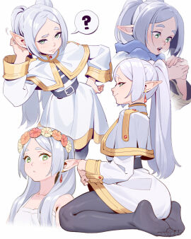 1girls 2024 biped clothed clothing digital_media_(artwork) dnaitari elf eyebrows feet female fingers frieren frieren_beyond_journey's_end green_eyes hair half-closed_eyes hi_res humanoid humanoid_pointy_ears kneeling looking_at_viewer narrowed_eyes open_mouth simple_background sousou_no_frieren white_background