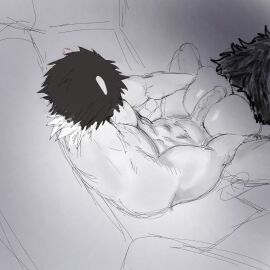 1boy 1girls ass assjob back_view black_hair buttjob cheddiham couch female male monochrome oc original_character sketch