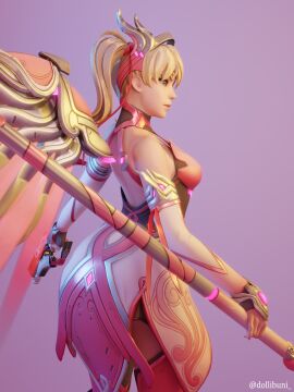 3d blizzard_entertainment clothed female female_only light-skinned_female light_skin mercy overwatch pink_mercy standing