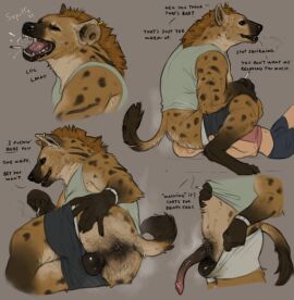 anal anatomically_correct anatomically_correct_genitalia anatomically_correct_penis animal_genitalia animal_penis anthro anus ass backsack balls black_balls bodily_fluids bottomwear bottomwear_down bracelet brown_body brown_fur cigarette claws clothed clothing dialogue dominant dominant_anthro duo ear_piercing facesitting fur genitals grab_the_butt hi_res human human_on_anthro hyaenid_penis hyena interspecies jewelry male male/male mammal mane markings multicolored_body multicolored_fur multicolored_penis muscular muscular_anthro musk musk_cloud musky_butt musky_penis open_mouth oral partially_clothed penis piercing presenting presenting_anus presenting_hindquarters rimming scar sepulte sex shirt shorts shorts_down signature simple_background sitting_on_another size_difference slur smelly smoking smoking_cigarette spots spotted_body spotted_fur spotted_hyena spread_anus spread_butt spreading sweat sweaty_butt tan_body tan_fur tank_top teeth tongue topwear underwear