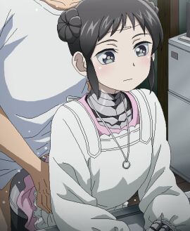 1boy apron black_eyes boku_no_tsuma_wa_kanjou_ga_nai clothed_sex doggy_style double_bun emotionless_sex expressionless female hair_bun jewelry male mina_(my_wife_has_no_emotion) my_wife_has_no_emotion ring robot robot_girl short_hair sidelocks straight tomu_(tomubobu) torso_grab wedding_ring you