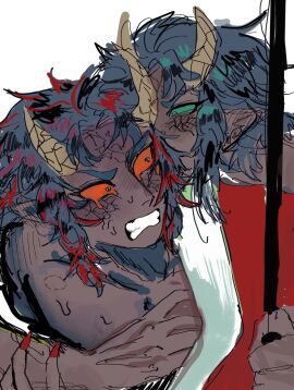 2boys attempted_rape attempted_sex bite_mark crying crying_male crying_with_eyes_open demon demon_boy demon_horns demon_humanoid demon_slayer dominant dominant_male domination green_eyes green_hair green_sclera hantengu horny horny_male japanese japanese_clothes japanese_clothing japanese_male karaku kimetsu_no_yaiba kimono_pull long-haired_male long_bangs long_hair male male_focus male_only male_penetrating muscles muscular muscular_male pointy_ears raped_by_monster red_eyes red_hair red_sclera resisting resisting_rape sekido sharp_teeth submissive submissive_male tan-skinned_male tan_skin undressing undressing_another upper_moon yaoi