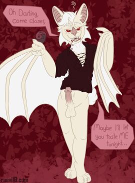 absurd_res alcohol anthro astarion_(raevi10) balls bat bat_wings beverage biped blood_in_mouth bodily_fluids clothed clothing container cup digitigrade drinking_glass erection fangs fangs_bared flirting flirting_look flirting_with_viewer genitals glans glass glass_container glass_cup hi_res hindpaw humanoid_genitalia humanoid_penis leaf-nosed_bat male male_anthro mammal membrane_(anatomy) membranous_wings microbat open_clothing open_shirt open_topwear paws penis pinup pinup_post pose raevi10 shirt shirt_collar solo spread_wings teeth topwear vampire vampire_bat wine wine_glass wings yangochiropteran
