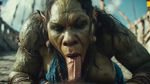 1boy 1girls ai ai-created ai_generated blowjob bridge fantasy fantasyanim giant giant_troll human interspecies large_breasts larger_female male size_difference smaller_male tagme troll troll_female video