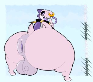 anthro anus ass balls big_ass big_balls big_butt collar facial_piercing genitals hi_res long_tongue looking_at_viewer looking_back makeup male male_only mario_(series) nintendo nose_piercing piercing pink_body pink_eyes pink_sclera puffy_anus septum_piercing sharp_teeth solo spiked_collar spikes stankbank teeth thick_thighs tongue tongue_out yoshi