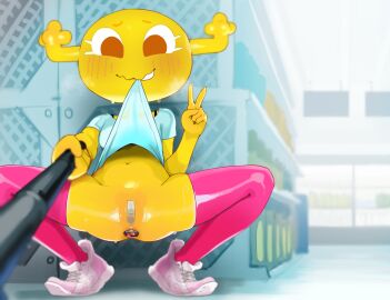 anal anal_plug anal_sex anthro ass bandage bandage_on_pussy blush bodily_fluids bottomless buttplug buttplug_in_ass buttplug_insertion cartoon_network clothed clothing exhibitionism fairy female gesture hand_gesture hi_res maebari mdthetest object_in_ass penetration penny_fitzgerald plug_(sex_toy) plug_insertion pussy selfie selfie_stick sex_toy sex_toy_in_ass sex_toy_insertion smile solo sweat the_amazing_world_of_gumball v_sign yellow_body