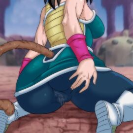 1girls ass ass_bigger_than_head ass_focus ass_visible_through_thighs big_ass big_thighs dragon_ball dragon_ball_super dragon_ball_z female female_focus full_color fully_clothed gine non-nude pussy pussy_juice pussy_juice_drip saiyan saiyan_armor saiyan_female saiyan_tail speech_bubble tagme tail vagina vaginal_fluids wacum