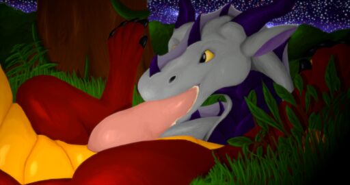 auklet_(thornybush) black_claws bodily_fluids claws cum cum_in_mouth cum_inside dorsal_frill dragon duo fellatio female feral feral_on_feral frill_(anatomy) genital_fluids genitals grass grey_body grey_scales hi_res horn male male/female mythological_creature mythological_scalie mythology oral penile penis plant purple_body purple_scales quadruped red_body red_scales scales scalie sex shrub space spines star thornybush tree vines wingless_dragon yellow_body yellow_eyes yellow_scales