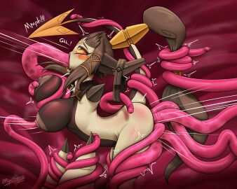 2024 2_horns ambiguous_penetration anthro areola big_breasts bodily_fluids breasts brown_areola brown_hair brown_nipples cheek_spots dialogue digital_media_(artwork) english_text eyebrows eyelashes facial_markings female floating_hands generation_6_pokemon genital_fluids genitals glans hair harriett_(latiar) head_markings hi_res hoopa hoopa_(confined) horn latiar legendary_pokemon lips long_hair male markings motion_lines nintendo nipple_fetish nipple_penetration nipple_play nipples oral oral_penetration penetration penis penis_tentacles pokemon pokemon_(species) pokemorph precum ring sex solo tentacle tentacle_in_mouth tentacle_in_nipple tentacle_on_breast tentacle_penetration tentacle_pit tentacle_sex tentacles_around_arms tentacles_around_legs tentacles_everywhere tentacles_on_female text thick_lips white_text