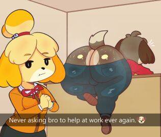 :i animal_crossing anthro ass ass_cheeks ass_crack big_ass big_butt blonde_hair brother brown_body brown_fur brown_hair canid canine canis digby_(animal_crossing) domestic_dog female fur hair huge_ass huge_butt hyper hyper_ass hyper_butt isabelle_(animal_crossing) jeans kiskjeez male nintendo pants shih_tzu sibling sister tagme thick_thighs toy_dog yellow_body yellow_fur