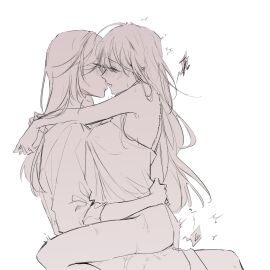 1futa 1girls ambiguous_penetration anne_(path_to_nowhere) black_hair blush clothed clothed_sex clothes clothing female female_focus futa_on_female futanari implied_futa implied_penetration implied_sex intersex iron_(path_to_nowhere) kissing path_to_nowhere pink_hair rokikor233 shorter_female smaller_female submissive_female