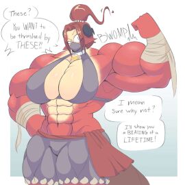 abs demon demon_girl demon_horns dialogue female female_focus female_only magima_(tag-a-long) mask masked masked_female muscles muscular muscular_arms muscular_female tag-a-long