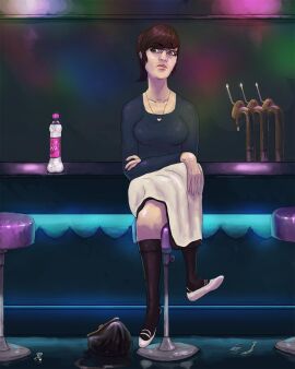 albatross_(artist) before_transformation bimbofication brown_hair female female_only femsub glasses hair_growth hypnotic_drink necklace original pre-transformation short_hair sitting solo traditional transformation