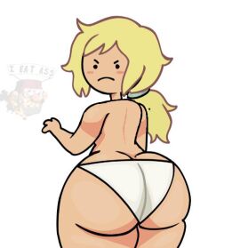 adventure_time adventure_time:_fionna_&_cake annoyed annoyed_expression ass bare_ass big_breasts blonde_hair blush bowtie breasts clothing crossover female fionna_and_cake fionna_campbell fionna_flashing_the_queen_of_ooo fionna_the_human_girl fnfgf_lover grunkle_stan hand_on_hip human looking_at_viewer looking_back pale_skin panties panties_only solo_female thick thick_ass thick_thighs tight_panties white_background xalud