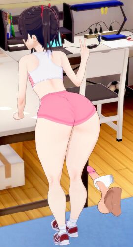 1boy 3d ass koikatsu large_ass love_live! love_live!_school_idol_project male masturbation more_at_source pink_shorts shorts thick_thighs triple-q v_sign yazawa_nico