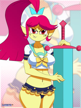 alternate_version_available big_breasts big_hips breasts female layerth short_sleeved_shirt smoke_(yin_yang_yo!) swimsuit swimsuit_skirt swimsuit_top yin_yang_yo!