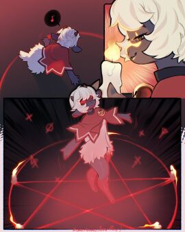 1boy ass black_body bubble_ass bubble_butt cakeofclouds caprine crown cult_of_the_lamb fur furry furry_only lamb lamb_(cult_of_the_lamb) lamb_horns male ritual sheep white_fur