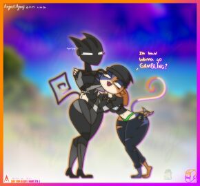 agonywelds angelsagony annoyed armored_lynx_(fortnite) arms_crossed arms_wrapped_around_partner ass beanie blurry_background boob breasts cat_ears cat_girl catgirl catsuit claws curvy fangs feline female fortnite fortnite:_battle_royale furry glowing glowing_eyes green_panties lynx_(fortnite) meme meow_skulls_(fortnite) panties robot robot_girl talking_to_another text thick_ass thick_thighs thighs thong underwear wide_hips