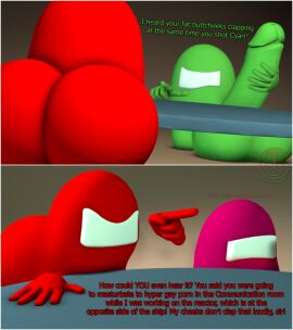 1boy 2girls 3d amogus among_us among_us_pink among_us_red angry angry_face arguing argument artist_logo artist_name ass balls big_ass big_balls big_butt big_penis big_testicles blush blushing bubble_ass bubble_butt comic conversation crewmate_(among_us) english_text female floating_hand floating_hands grabbing grabbing_own_penis grabbing_penis grabbing_self green_(among_us) green_balls green_hand green_hands green_penis grey_background huge_ass huge_balls huge_butt huge_cock huge_testicles impostor_(among_us) kayakazan_(artist) logo looking_at_another looking_at_partner male male_focus penis pink_(among_us) pointing_at_another red_(among_us) red_ass red_butt red_hands shadow shadows table talking talking_to_another talking_to_partner testicles text trio wide_hips
