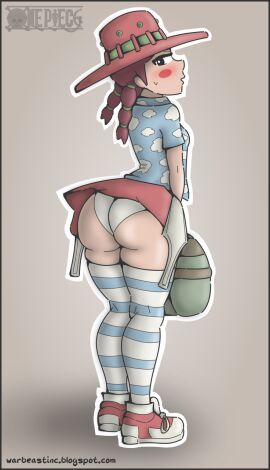 1girls 2d 2d_(artwork) ass big_ass big_butt black_eyes blush blush_stickers braided_hair bubble_ass bubble_butt clothing female female_only hat long_hair looking_at_viewer looking_back marianne_(one_piece) miss_gol.d_en_week miss_goldenweek mommy mommy_dom one_piece panties pink_hat queen_of_(one_piece) queen_of_one_piece_(marianne) queen_of_one_piece_(miss.goldenweek) red_hair round_ass shoes shortstack simple_background skirt skirt_lift solo solo_female stockings striped_legwear surprised surprised_expression thick_thighs thighhighs tshirt twin_braids twintails warbeastinc. white_panties white_skin