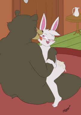 absurd_res after_sex anthro anthro_on_anthro ass bear blush bodily_fluids brown_body brown_fur cum cum_on_ass cum_on_butt drooling duo endymion_(endymionwr) fluttershy's_cottage friendship_is_magic fur genital_fluids happy happy_sex harry_the_bear_(mlp) hasbro hi_res inside lagomorph leporid licking male mammal my_little_pony rabbit reminic saliva sex size_difference tongue white_body white_fur