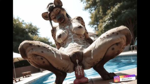 ai_generated animated animation anthro anthropomorphic cum female furry hanna_hyena highres hyena jscuttyx nude nude_female pool poolside realism realistic sex sex_toy tagme vaginal_penetration video