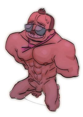 balls bara boner erection eugene_garcia facial_hair hands_behind_back male male_only moustache muscles muscular necktie nude ok_k.o.!_let's_be_heroes on_knees penis posduroo solo solo_male sunglasses yaoi