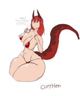 aerolei_(coryhen) artist_name ass breasts coryhen_(artist) demon demon_girl female horns huge_breasts self_upload tail tail_markings thick_ass thick_thighs