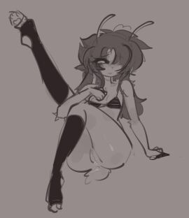 bug_girl female furry goat_girl iris_(voidedaurora) leg_up presenting_pussy pussy reluctant shy sitting_on_floor voidedaurora