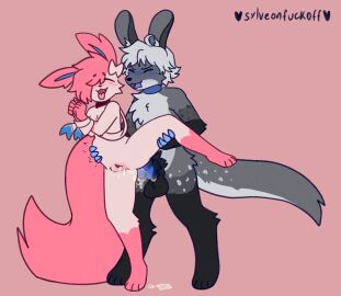 anal anal_sex animal_genitalia animal_penis anthro arms_tied ass big_tail black_body black_fur blush bodily_fluids bound claws collar cum cum_in_ass cum_inside duo eeveelution equine_genitalia equine_penis fan_character female fur generation_6_pokemon genital_fluids genitals grabbing_from_behind hi_res humanoid jewelry lagomorph legs_up leporid male male/female mammal narehate necklace nintendo nude penetration penis pink_body pink_fur pokemon pokemon_(species) precum pussy rabbit sato_(kabsfy) sex simple_background stomach_bulge sylveon sylveonfuckoff sylvi_(sugerblu) tail tongue tongue_out vaginal_fluids white_body white_fur