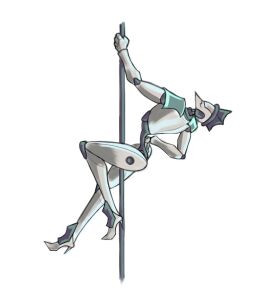 diligence_(the_gaslight_district) glitch_productions heels metallic_body metallic_skin pole pole_dancing robot the_gaslight_district